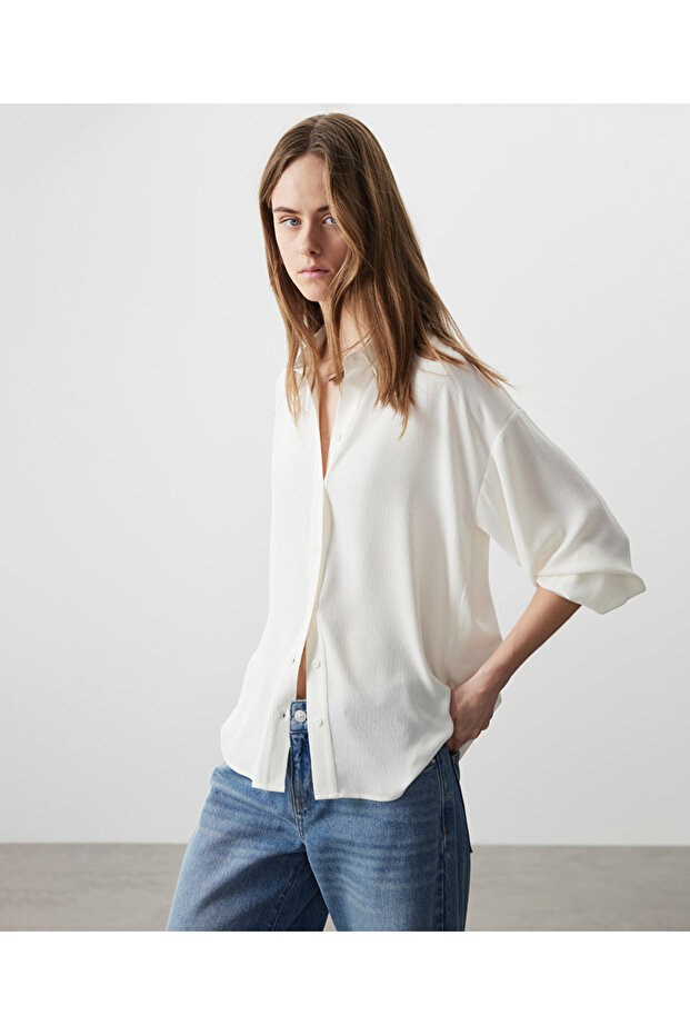 Düşük omuz basic gömlek - 5