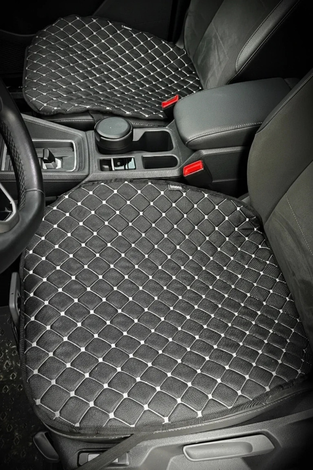 Car Seat Cushion Front and Rear Set 3 Pieces Add Style to Your Vehicle Black Fabric Silver