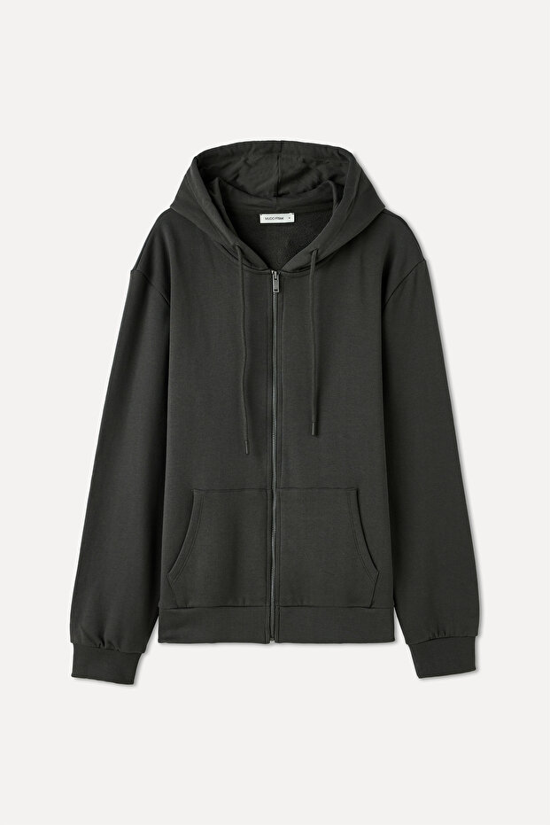 Men's Anthracite Comfort Fit Hooded Zipper Sweatshirt