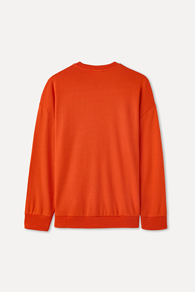 OVERSIZE BASKILI BİSİKLET YAKA SWEATSHIRT - 5