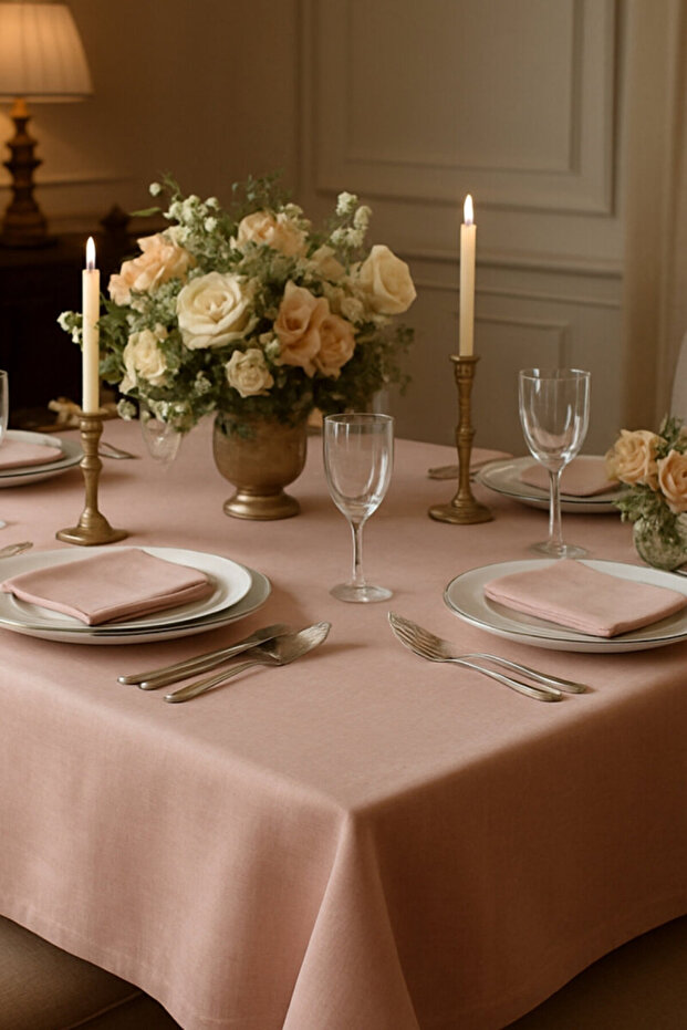 Powder - Salmon Color Ottoman Silk Tablecloth 95X95 cm