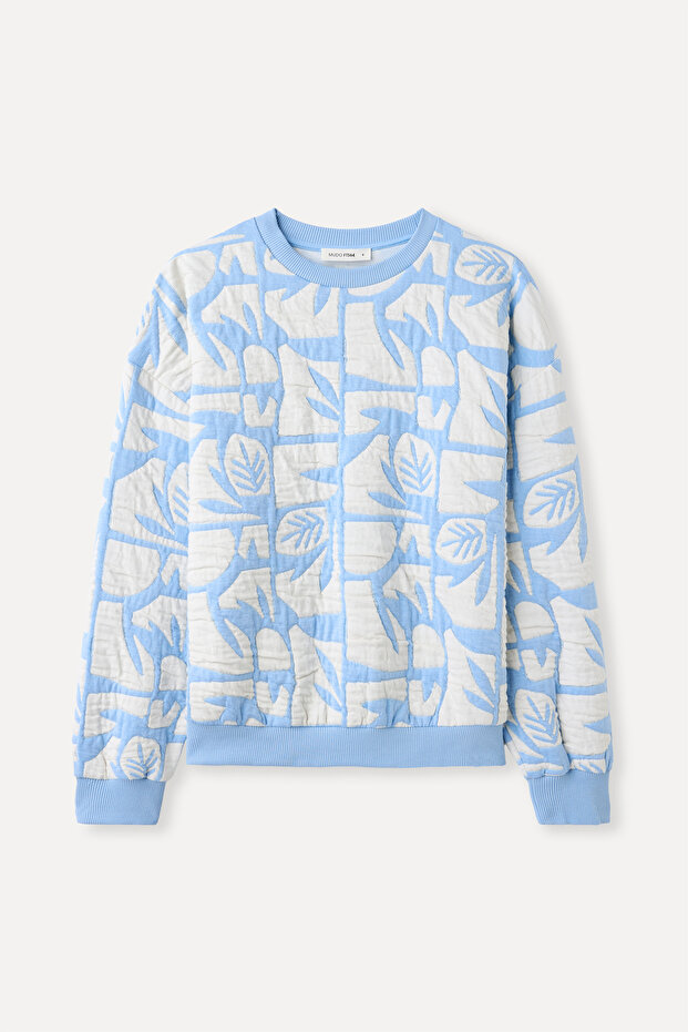 سويت شيرت كبير الحجم بياقة دائرية ونقشة مميزة - 5