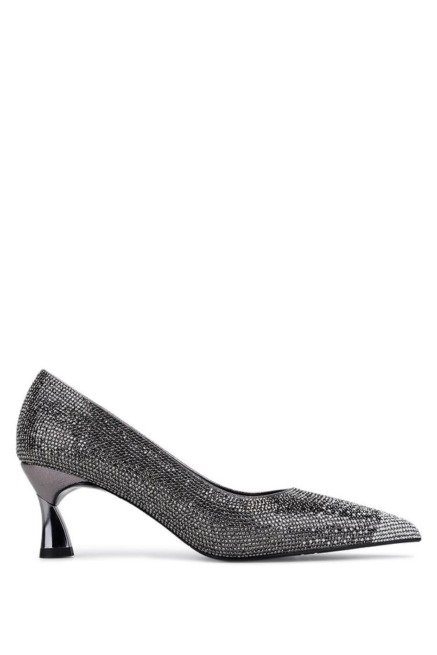 Women's Faux Leather Anthracite Heeled Shoes