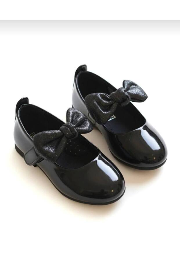 Girl's Black Patent Leather Bowknot Anti-Slip Sole Orthopedic Ballet Shoes