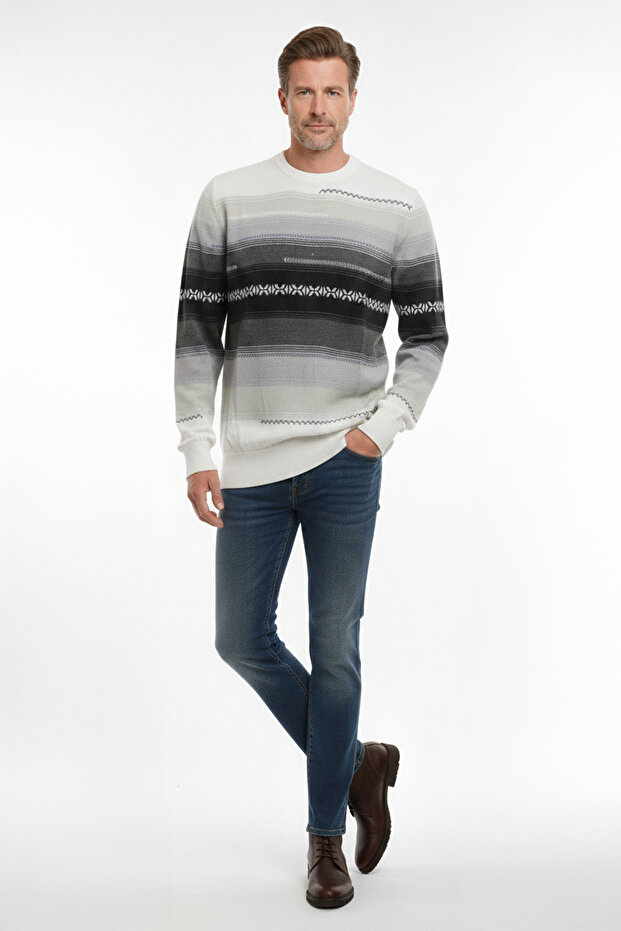 سترة رجالية نحيفة منقوشة برقبة دائرية - 2