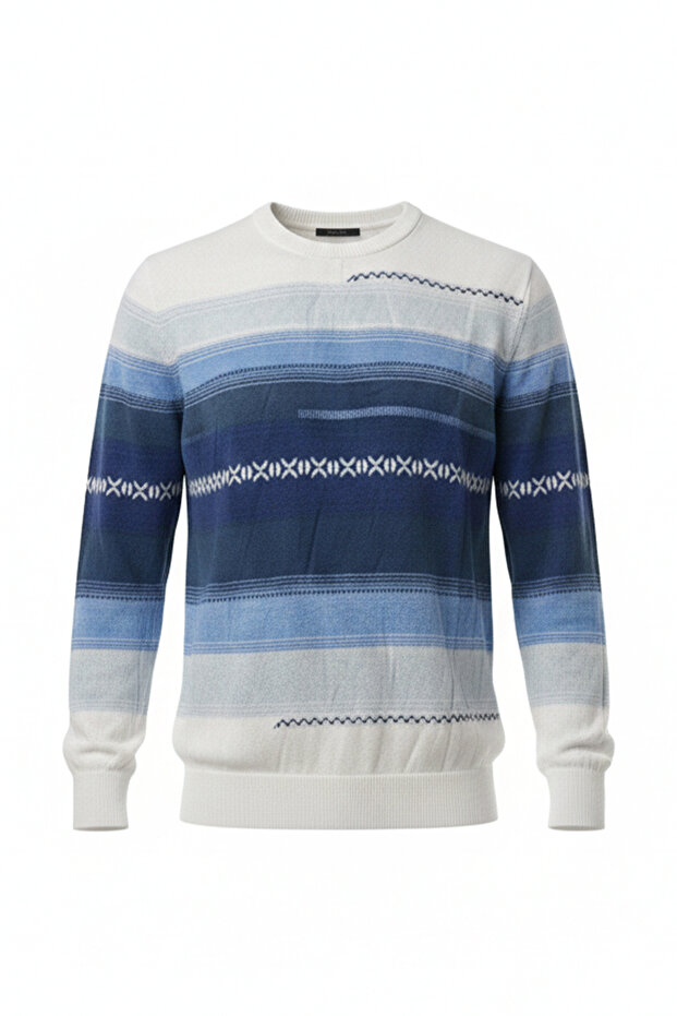 سترة رجالية نحيفة منقوشة برقبة دائرية - 4