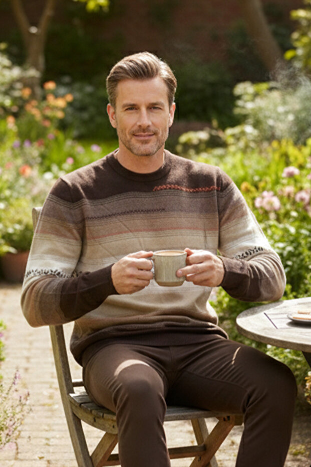 سترة رجالية نحيفة منقوشة برقبة دائرية - 3