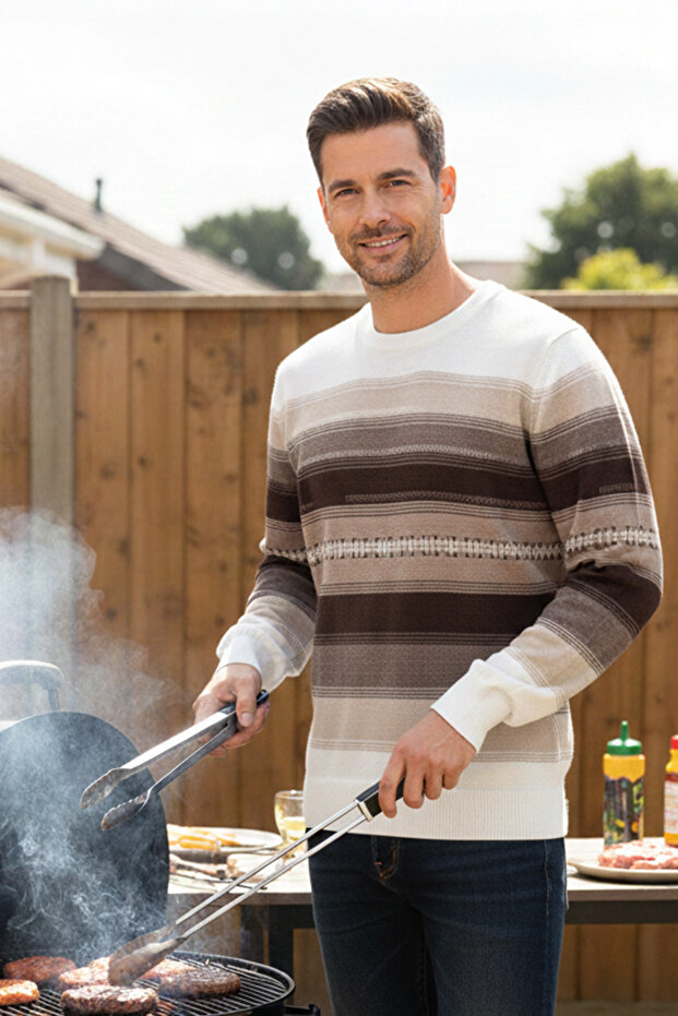 سترة رجالية نحيفة منقوشة برقبة دائرية - 3