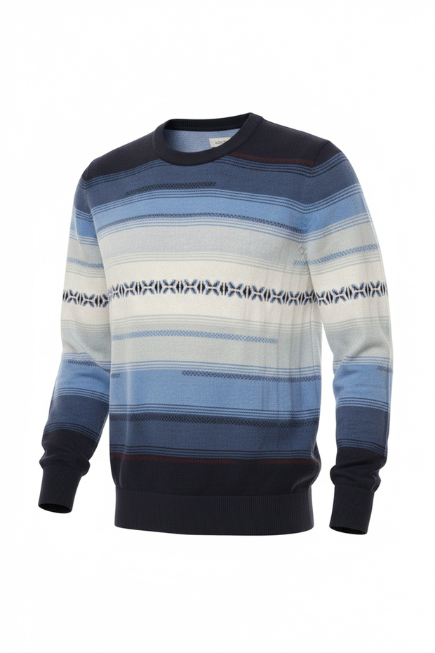 Men's Crew Neck Patterned Slim Sweater - 4