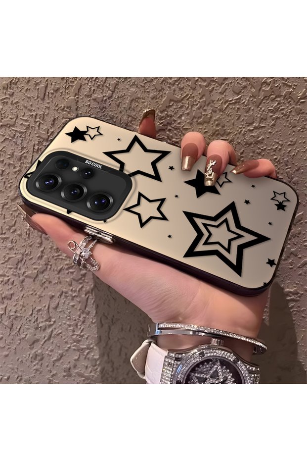 Samsung Galaxy S25 Ultra Compatible Silicone Edge Hard Back Anti-Fall Phone Case with Stars Pattern