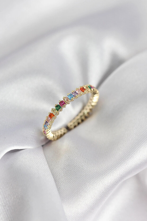 In Row Mixed Color Gold Color Zircon Stone Women's Ring