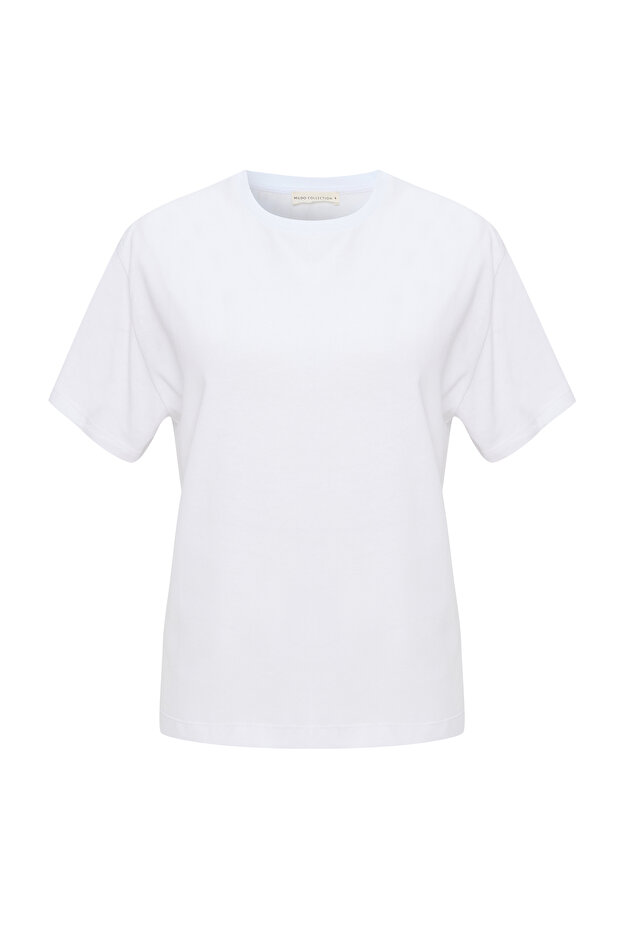 Women's White Loose Fit Crew Neck T-Shirt