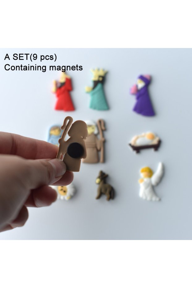 9pcs New 9PCS Jesus Fridge Magnets Christmas Refrigerator Patch Set Mini PVC Refrigerator Stickers D