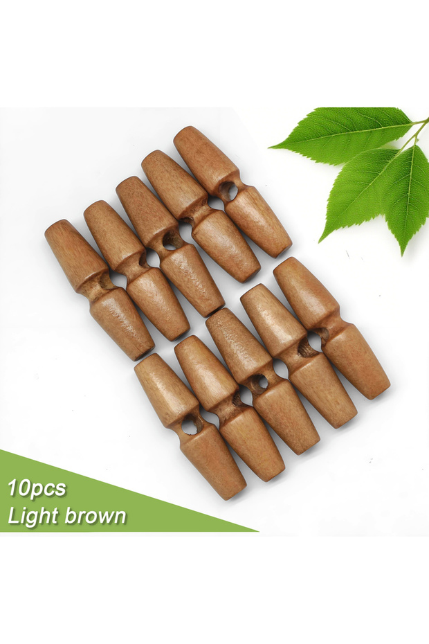 light brown 10Pcs Vintage Style Wood Toggle Buttons With Large Holes For Coats, Sweaters, Jackets, S