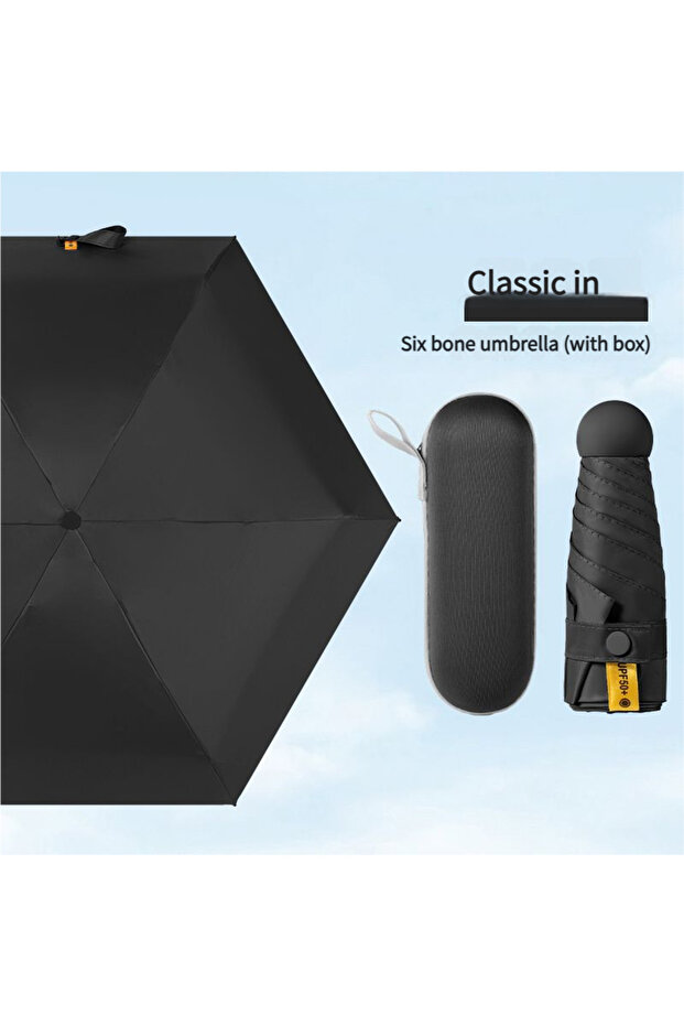 iron 6K black Mini Capsule Umbrella Portable Five Fold Umbrella Sun Rain Dual Use Sunshade Pocket Su