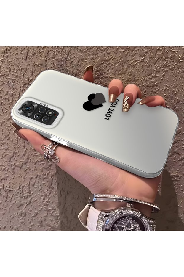 Redmi Note 11 Compatible Heart Patterned Silicone Edge Hard Back Anti-Fall Phone Case