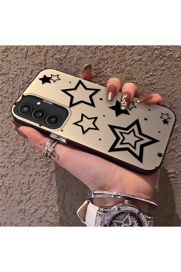 Samsung Galaxy S23 Fe Compatible Silicone Edge Hard Back Anti-Fall Phone Case with Stars Pattern