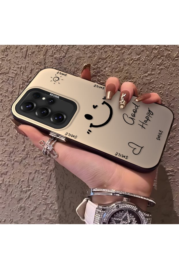 Samsung Galaxy S25 Ultra Compatible Silicone Edge Hard Back Anti-Fall Phone Case with Smile Pattern