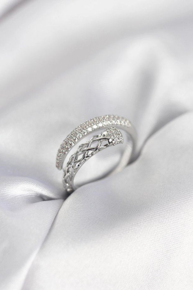 Silver Rk Zircon Stone Spiral Women's Ring
