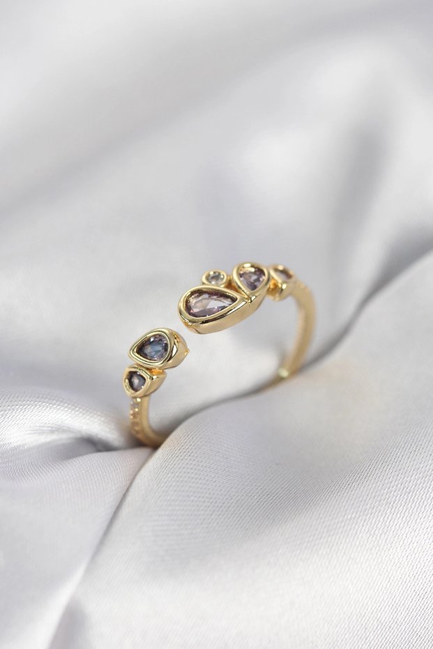 Gold Rk Purple Drop Zircon Stone Women's Ring