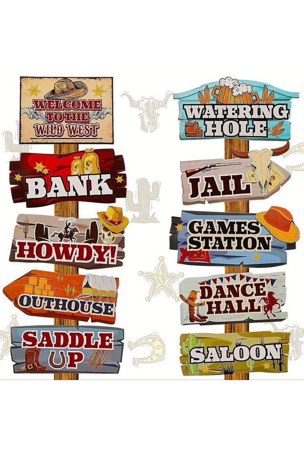20 Pieces Western Party Directional Sign Western Cowboy Theme Wild West Party Large Yard Sign Cow...
