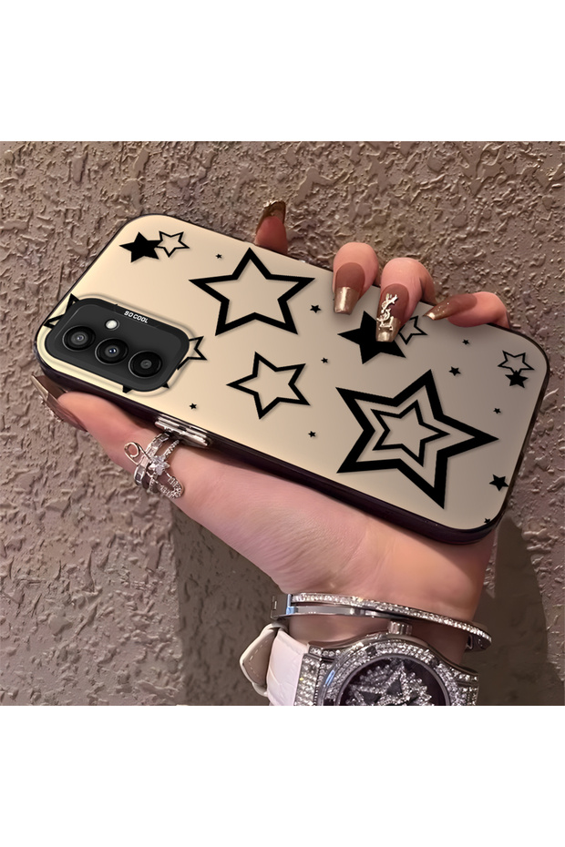 Samsung Galaxy M13 Compatible Silicone Edge Hard Back Anti-Fall Phone Case with Stars Pattern