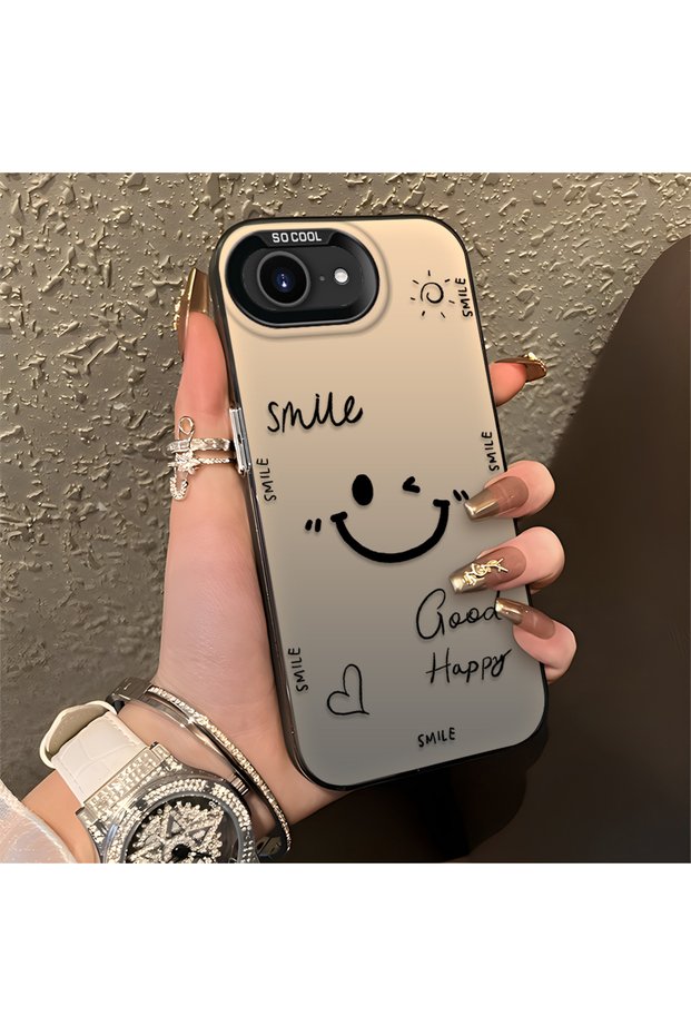 iPhone 17E Compatible Silicone Edge Hard Back Anti-Fall Phone Case with Smile Pattern