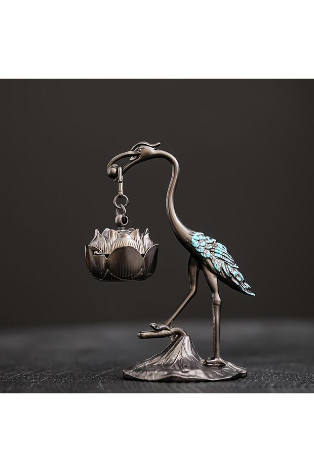 11.5cm small 1Pc Elegant Crane Lotus Flower Incense Burner Metal Home Decor with Creative Line Holde