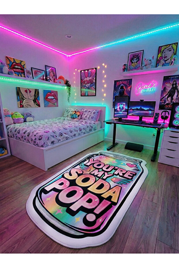 Non-Slip Base K-Pop Demon Hunters Themed Machine Washable Teen Room Carpet 80X200