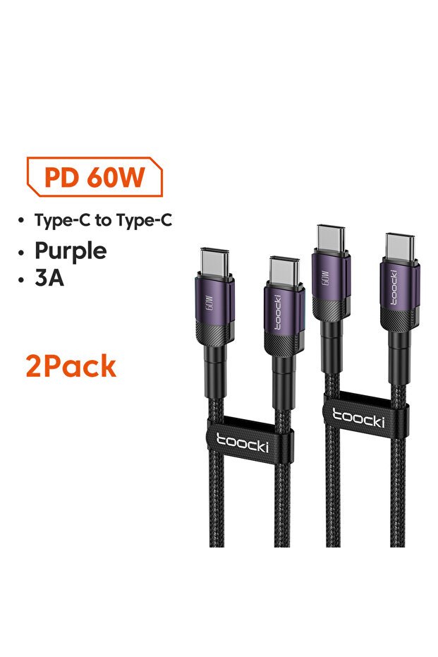 toocki 1m 60W CC Purple 2Pcs Toocki 100W Type C to USB C Cable PD 3.0 Quick Charge 4.0 Fast Charging