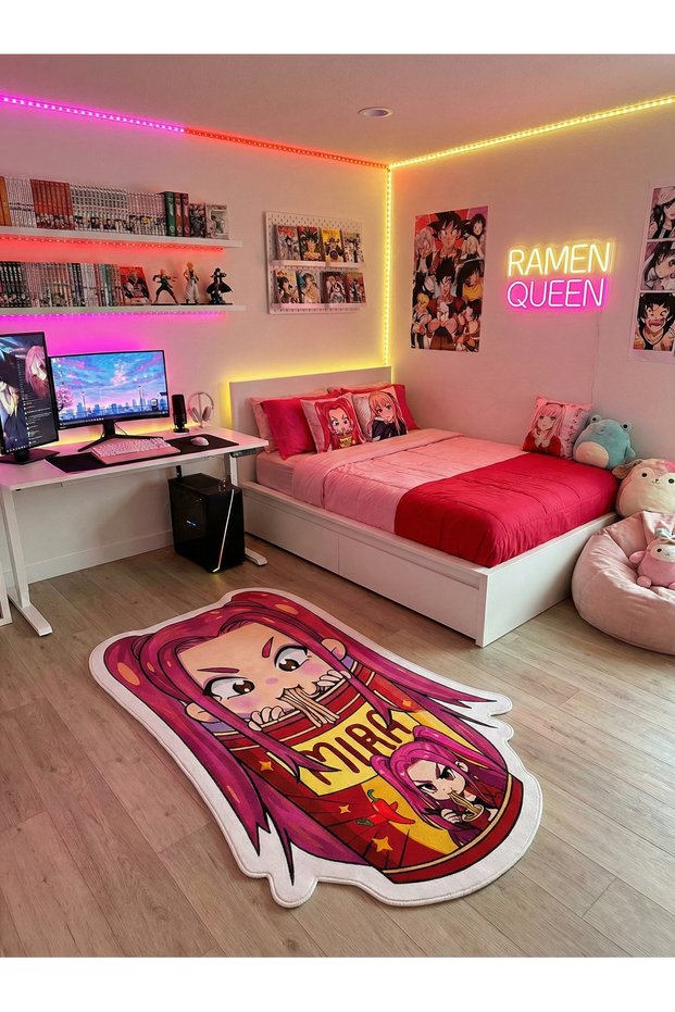 Non-Slip Base K-Pop Demon Hunters Themed Machine Washable Teen Room Carpet 100X200