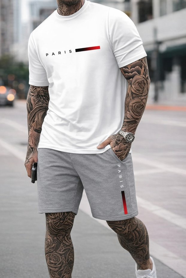 T-Shirt Shorts Thin Paris Printed Women's / Men's