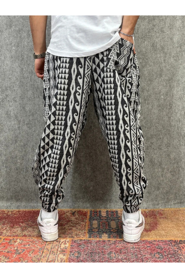 بنطلون نصف شالوار مطوي ومزين بنمط مع خصر مطاطي - 2