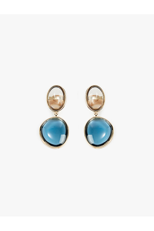 Multi-Colored Stone Dangle Oval Earrings - 1