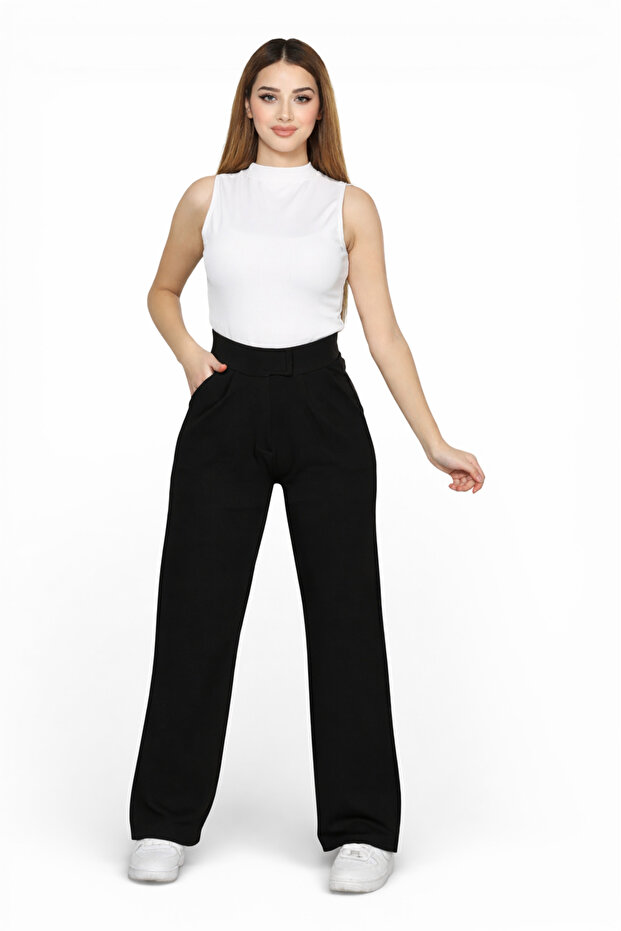 Black Lycra Velcro Closure Women's Palazzo Trousers