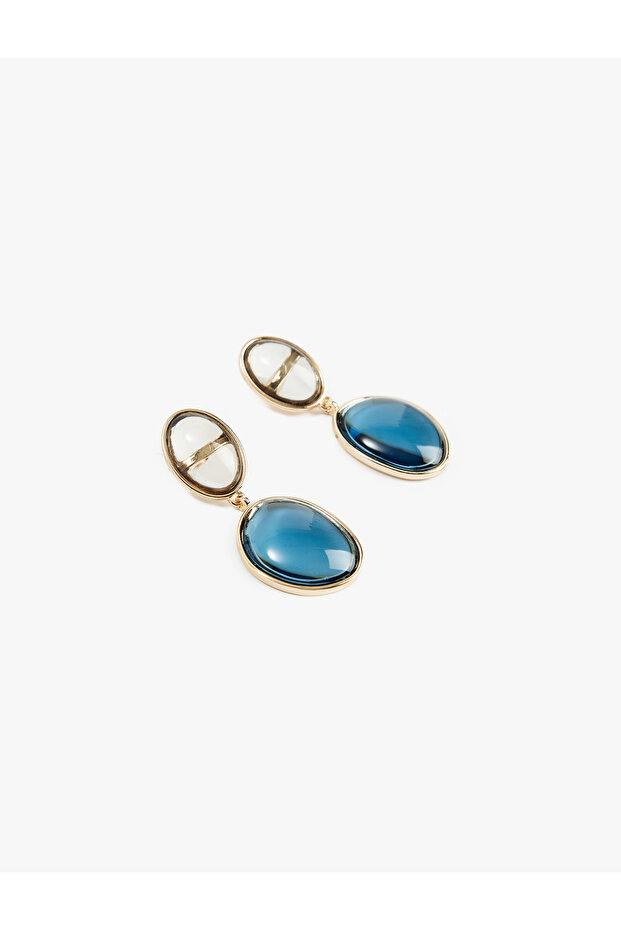 Multi-Colored Stone Dangle Oval Earrings - 2