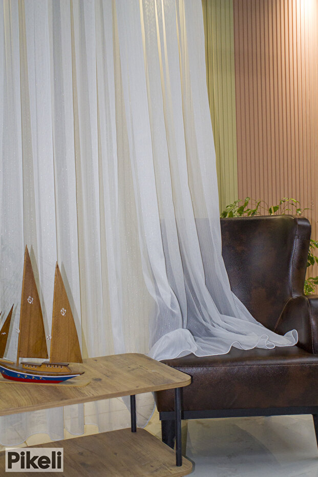 Linea Stripe Detailed Tulle Curtain - 1X3 Dense Pleats - Professional Installation