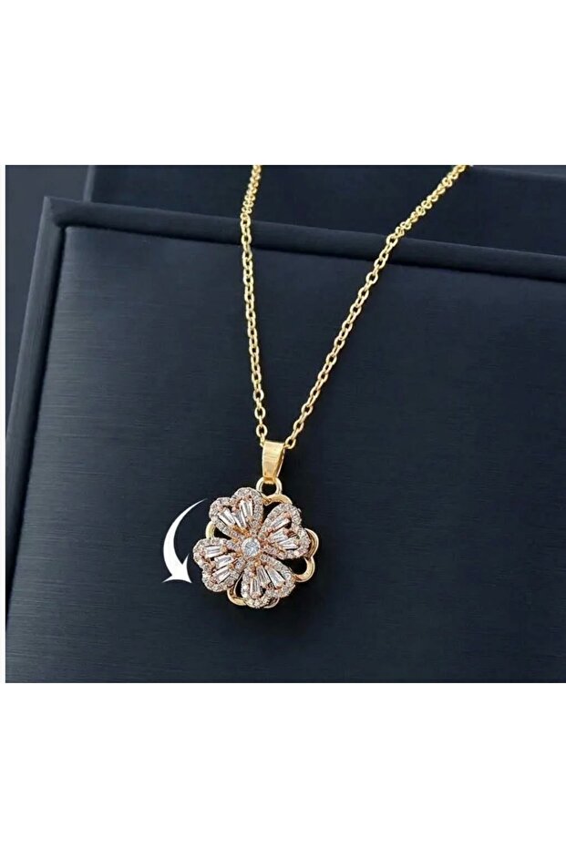 Steel Gold Flower Rotating Necklace