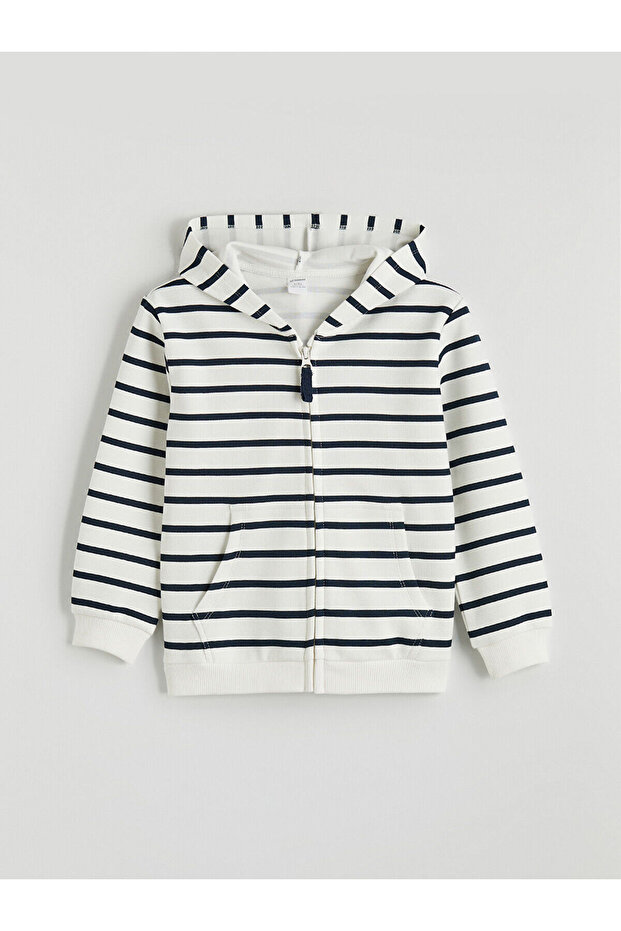 Mg trenden ecru Hooded striped boy's zip-up sweatshirt