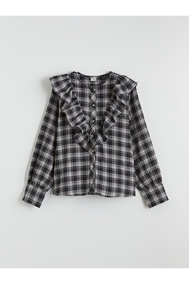 Girl's Plaid Ruffled Poplin Shirt