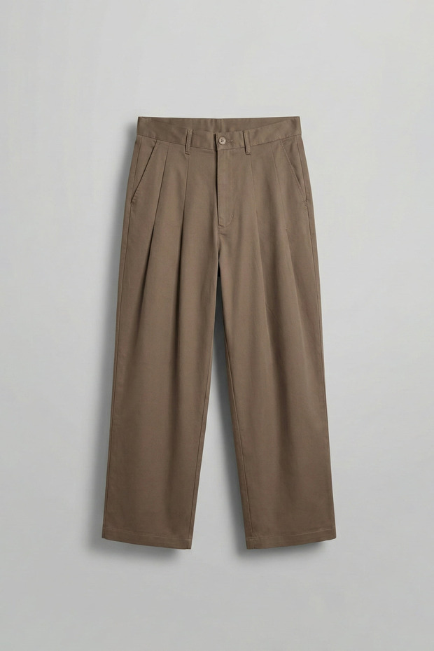 Men's Super Baggy Pleated Vintage Trousers Brown