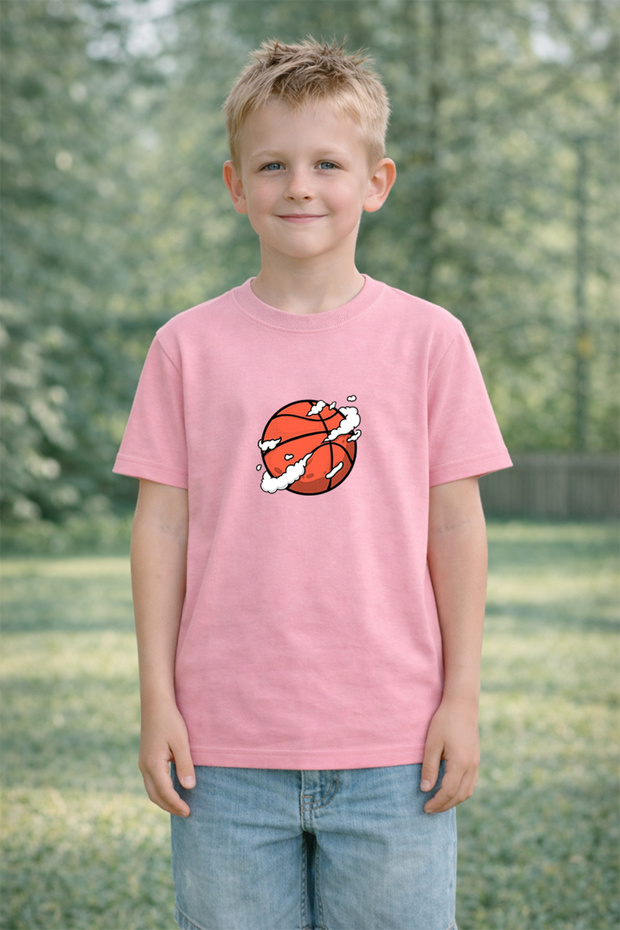 Boy's Printed T-Shirt 100% Cotton Comfortable Fit Air Basketball Printed T-Shirt