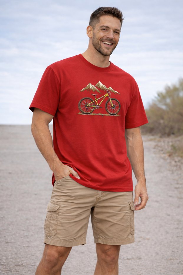 Mountain and Bicycle Printed Cotton Relaxed Fit Round Neck Unisex T-Shirt