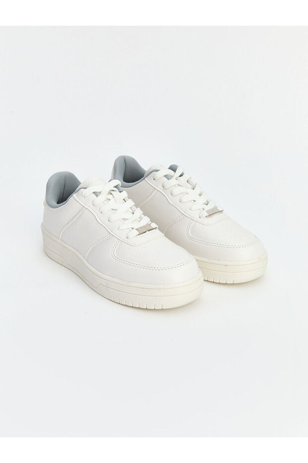 White Lace-up Women's Sports Shoes