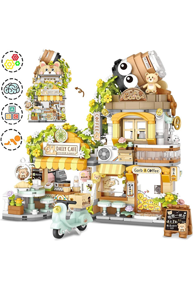 Loz Cadde Series: Bear Cafe | 1077 Pieces Micro Blocks | 6+ Years Old | Shop Model