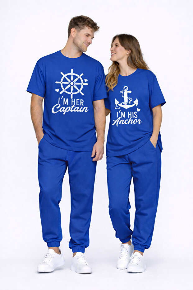 Lover's Combination Oversize Couple T-Shirt Unisex Captain Anchor Printed Set of 2