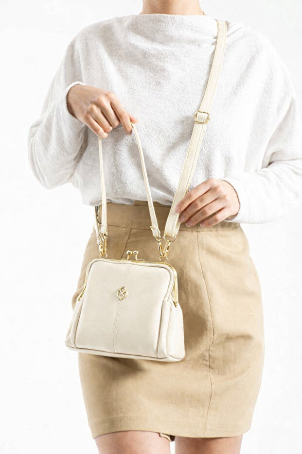 Four-Compartment Very Stylish Burs Detail Double Strappy Women's Bag