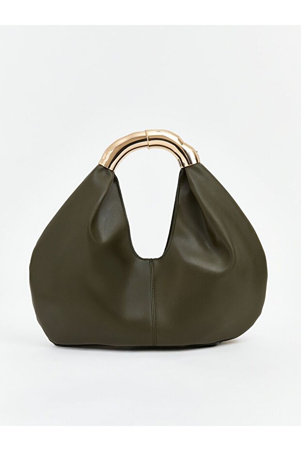Women's Shoulder Bag with Metal Handle Detail