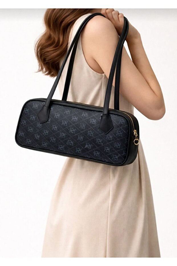Women's Patterned Baguette Hand and Shoulder Bag-Faux Vegan Leather