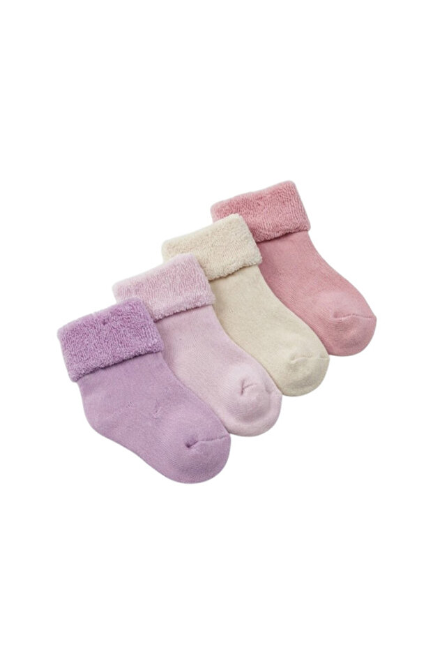 Pink Purple Baby Roll Top Towelling socks 4 pack